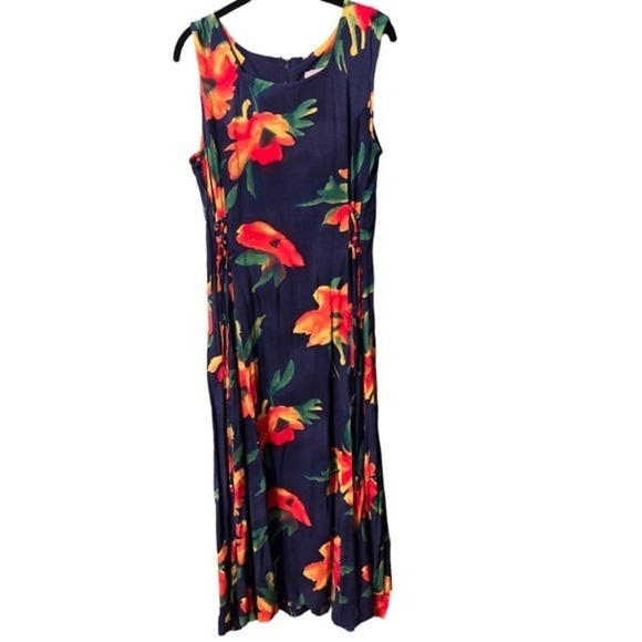 Vintage StoneBridge Tropical Floral Maxi Dress with Lace Up Side Detail Size 16 - Picture 6 of 9